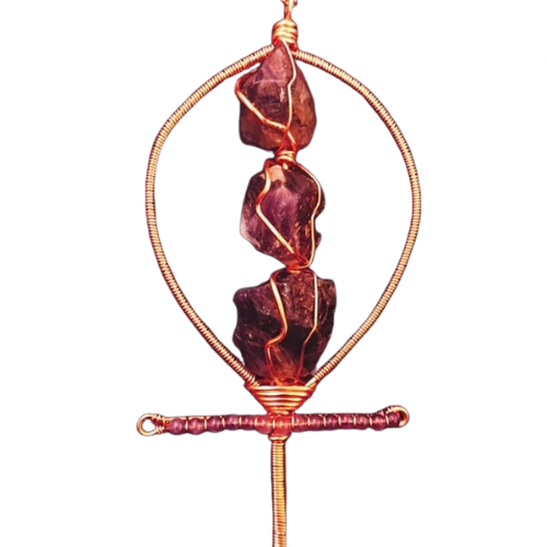 Chunky Amethyst Copper Ankh Necklace